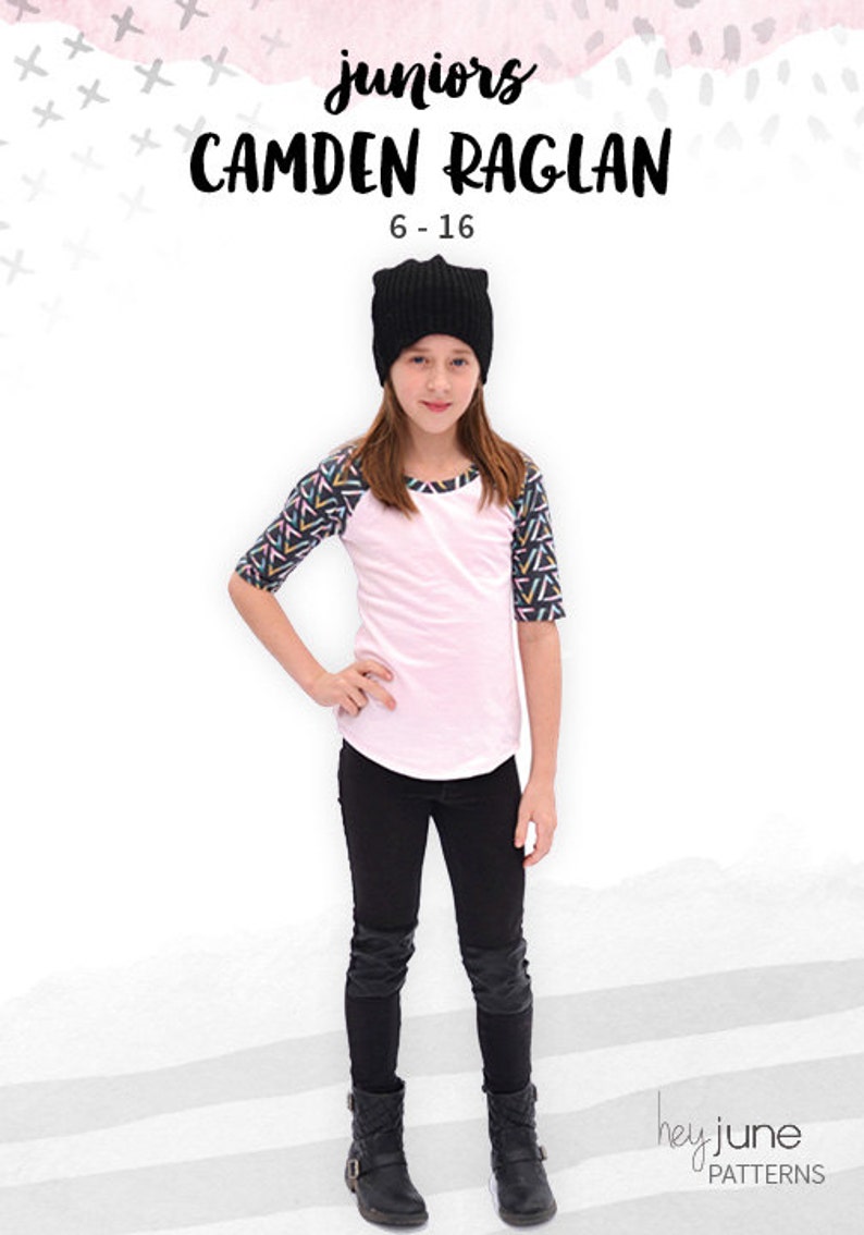 Camden Raglan, juniors, tweens, teens knit raglan shirt or hoodie with kangaroo pocket pdf sewing pattern image 1