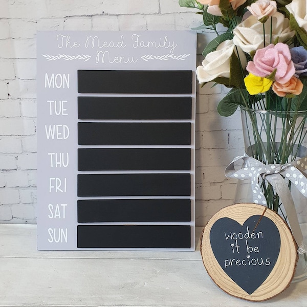 Family Meal Planner, personalised Menu, chalkboard menu, family dinner organiser.