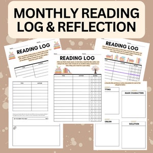May include: Printable reading log and reflection worksheet with a monthly reading log, a section for favorite titles, and a reflection section with space for setting, main characters, problem, and solution.