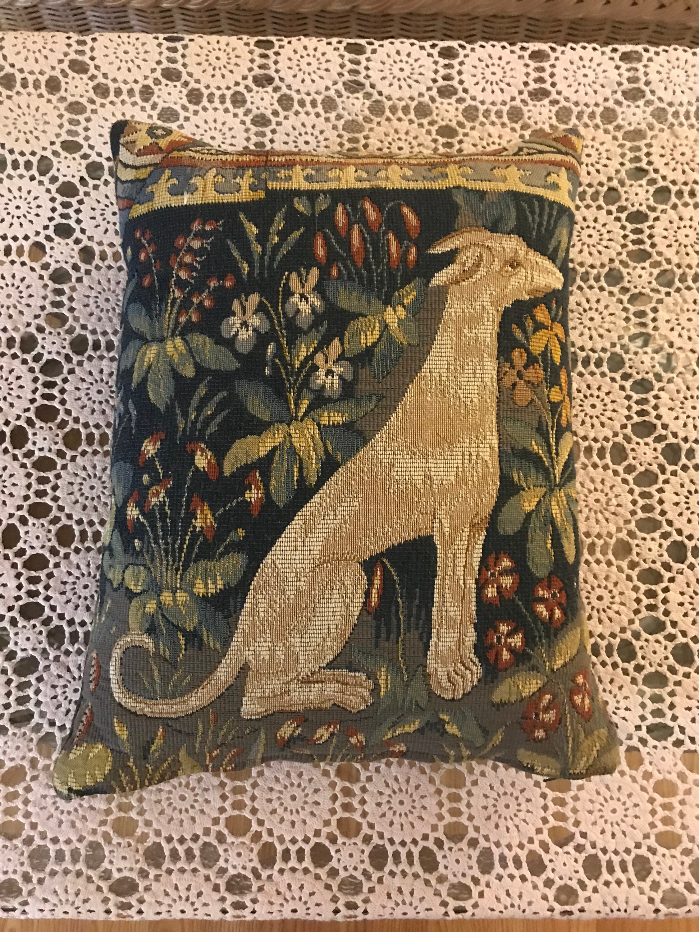 French Handwoven Aubusson Dog Tapestry Pillow Etsy