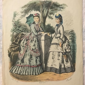 Antique 1800s Paris Fashion Print LA MODE ILLUSTREE
