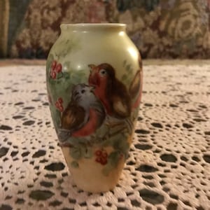 Sweet Little Antique Handmade/Hand Painted Porcelain Bird Vase