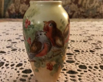 Sweet Little Antique Handmade/Hand Painted Porcelain Bird Vase
