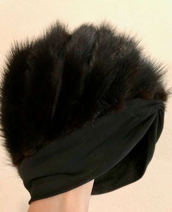 Vintage Black Mink Turban Style Hat Designed by L… - image 5