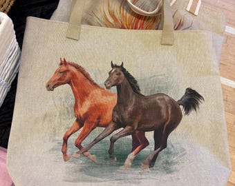 Horse Print Tote Bag: Luxury Linen Shopping Bag