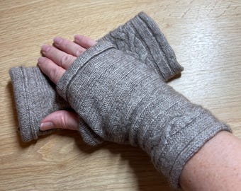Fingerless Gloves, cashmere mitts, wrist warmers, hand warmers, brown gloves,