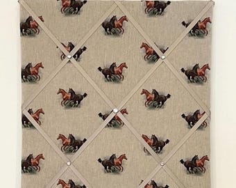 Fabric Message Board, Rosette Display Board, Pin Board, Photo Board, Equestrian gift, organiser, Horse Fabric, 40x50cm