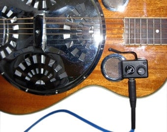 Resonator Guitar PICKUP with Flexible Micro-Gooseneck. The smallest, all-in-one, preamp/active pickup ! See it in action! myerspickups.com