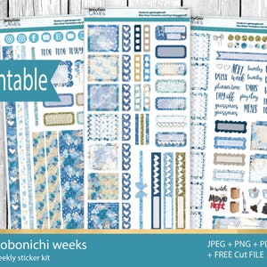 Blue Winter Weekly Sticker Kit for Hobonichi Weeks Planner