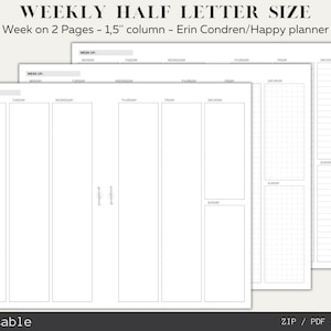 Vertical Weekly Planner Inserts, minimal style Half Letter size printables, 1,5'' column in Erin Condren/ Happy Planner design