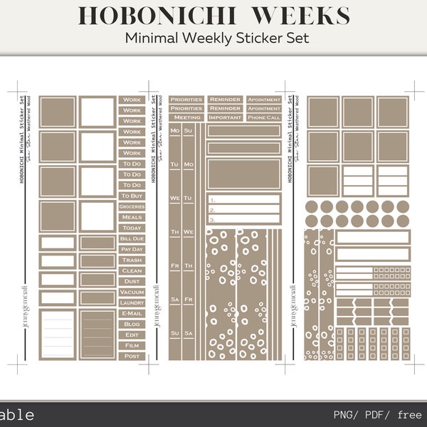 Hobonichi Weeks Minimal Printable Sticker Weekly Set in Weathered Wood