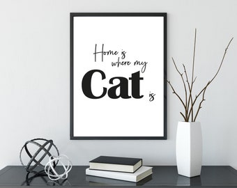 Home Is Where My Cat Is / Cat quote print / Cat lovers art / Cat printable / Instant Wall Art / Home decor printable