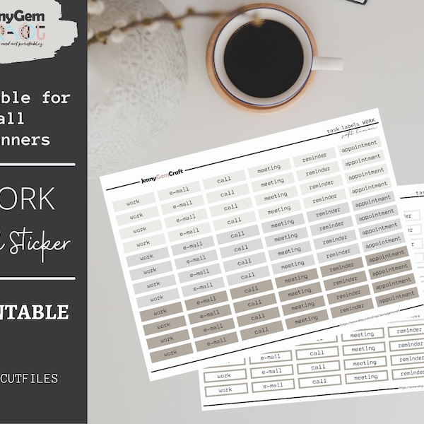 Minimal Business Task Labels, Neutral Work Stickers, Office Sticker Sheet Printable