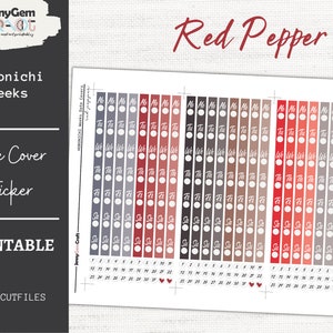 Red Pepper Hobonichi Weeks Date Covers, Printable planner sticker, Red, Brown and Black Digital Sticker Kit