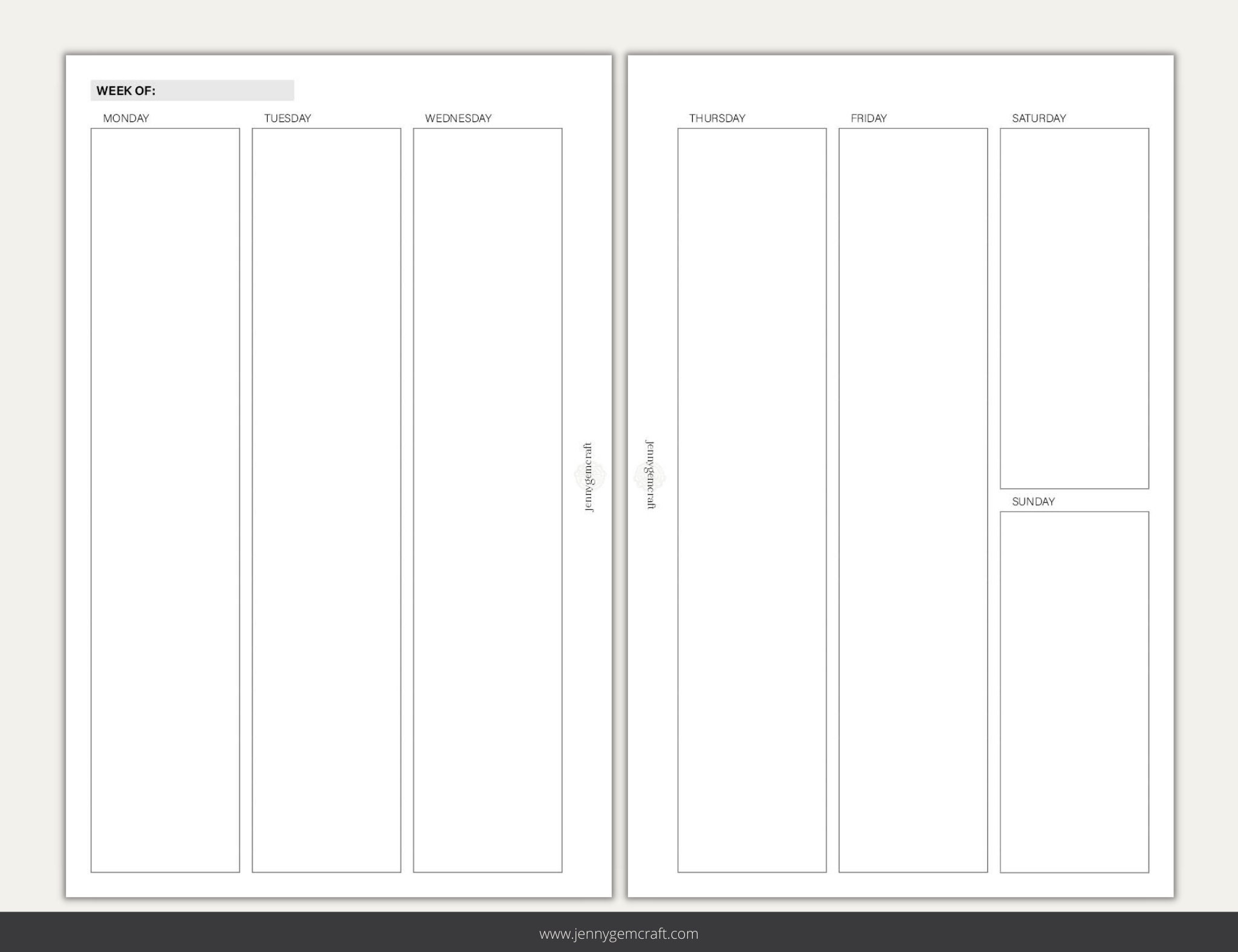 Vertical Weekly Planner Inserts, Minimal Style Half Letter Size Printables, 1,5'' Column in Erin ...