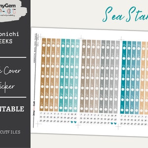 Sea Star Hobonichi Weeks Date Covers, Printable planner sticker, Blue and Yellow Digital Sticker Kit