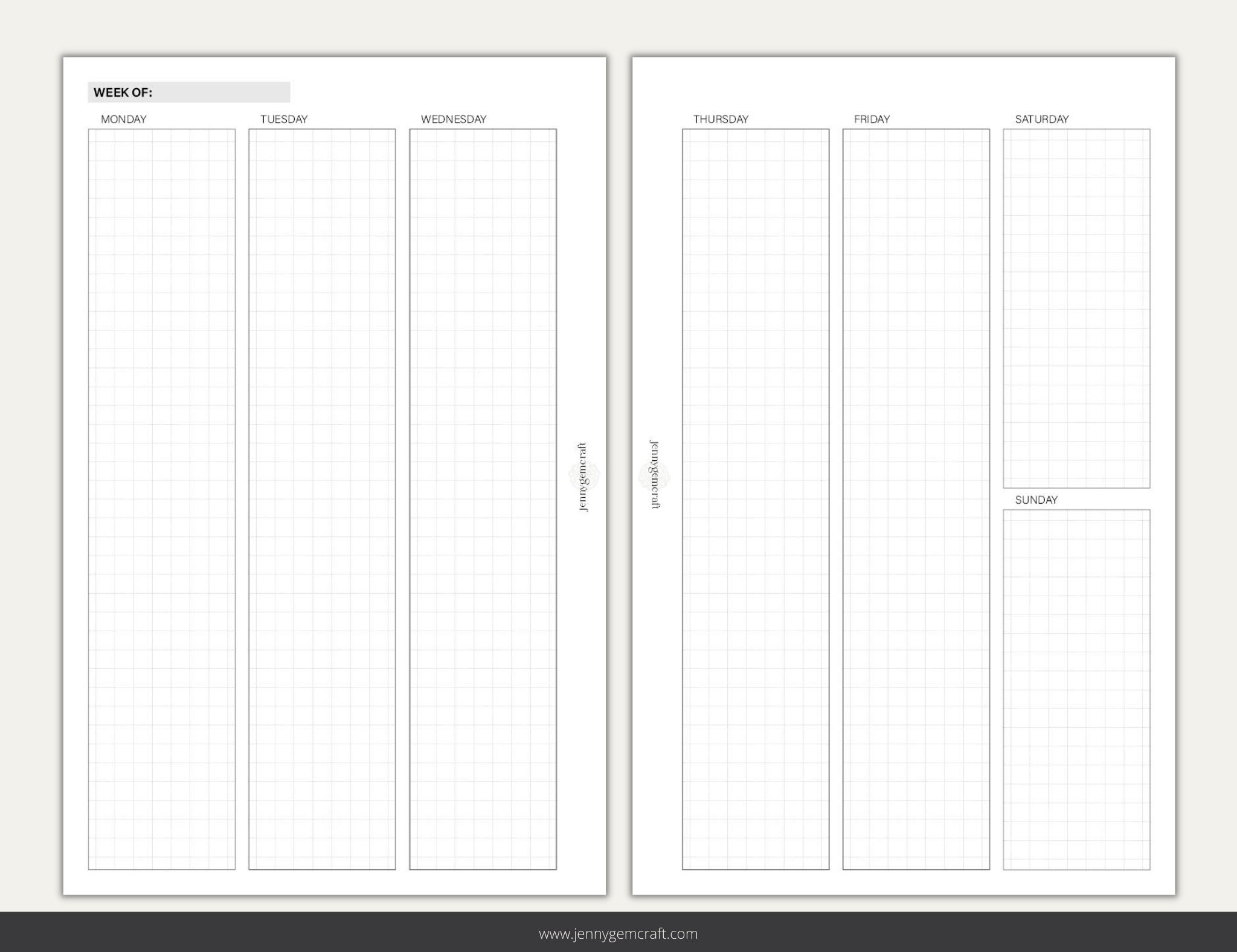 Vertical Weekly Planner Inserts, Minimal Style Half Letter Size Printables, 1,5'' Column in Erin ...