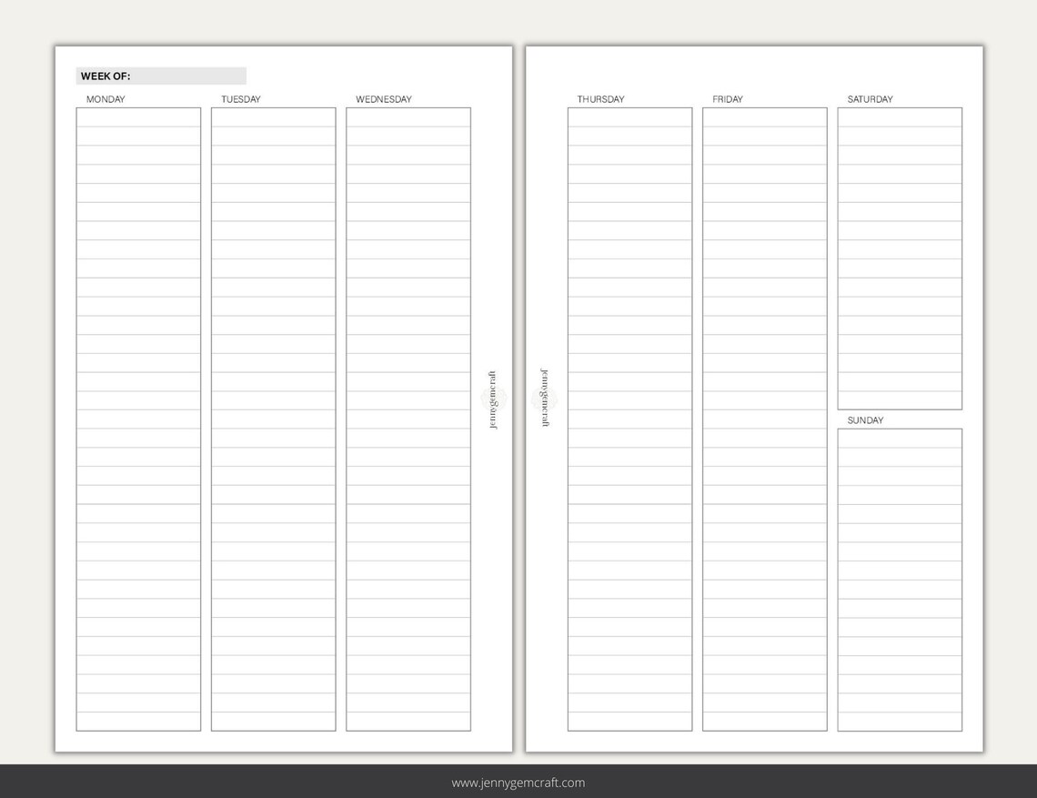 Vertical Weekly Planner Inserts, Minimal Style Half Letter Size ...