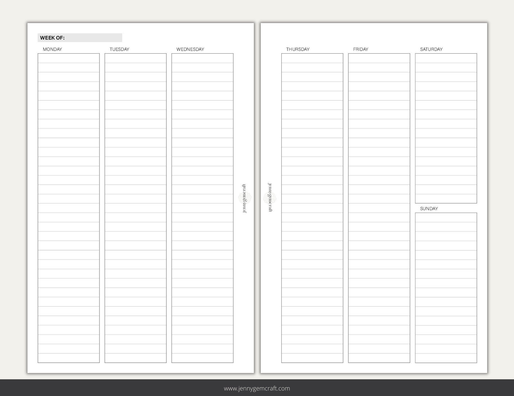 Vertical Weekly Planner Inserts, Minimal Style Half Letter Size Printables, 1,5'' Column in Erin ...