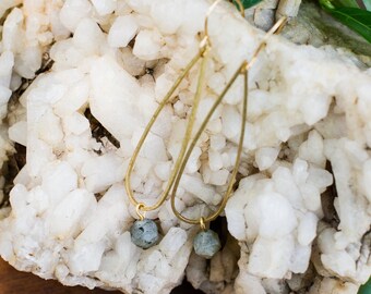 The Loretta : raw brass and labradorite earrings