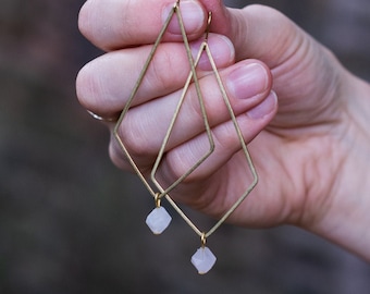 The Odette : raw brass and rose quartz earrings