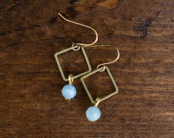 The Ella : raw brass and aquamarine earrings