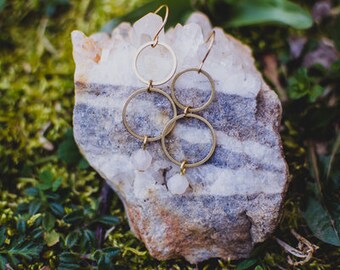 The Sophia : raw brass and aventurine earrings