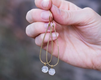 The Loretta : raw brass and rose quartz earrings