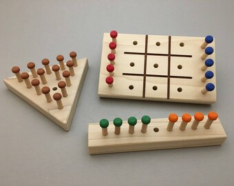 Brain Teaser bundle - Tic Tac Toe - Triangle Peg Solitaire - Switch 8 - wooden games - brain teaser - travel games