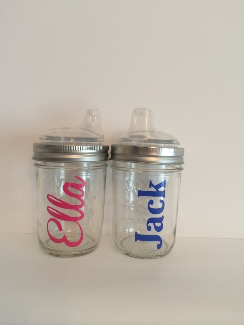 Personalized Glass Mason Jar Sippy Cup, Canning Jar Sippy cup, custom baby cup, Personalized Baby Cup, Toddler Cup, party favor, baby gift image 2