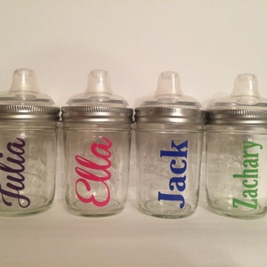 Personalized Glass Mason Jar Sippy Cup, Canning Jar Sippy cup, custom baby cup, Personalized Baby Cup, Toddler Cup, party favor, baby gift image 4