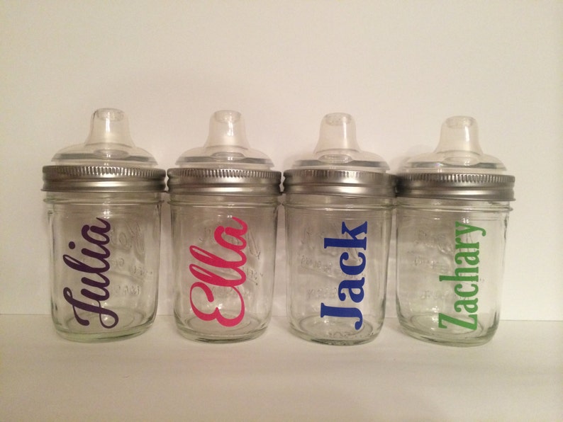 Personalized Glass Mason Jar Sippy Cup, Canning Jar Sippy cup, custom baby cup, Personalized Baby Cup, Toddler Cup, party favor, baby gift image 4