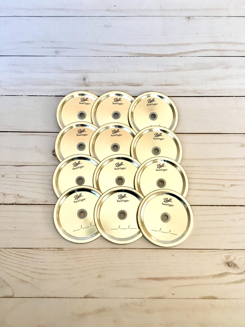 Set of 12 Wide Mouth Mason Jar Lid With Hole DIY Mason Jar Etsy