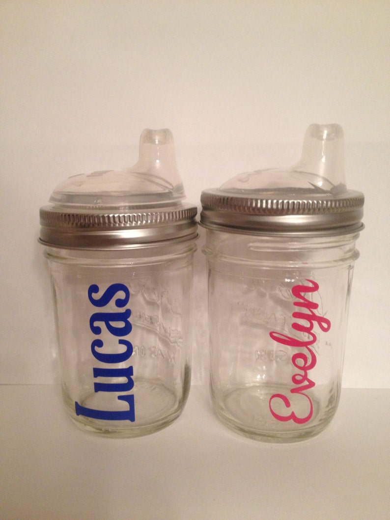 Personalized Glass Mason Jar Sippy Cup, Canning Jar Sippy cup, custom baby cup, Personalized Baby Cup, Toddler Cup, party favor, baby gift image 8