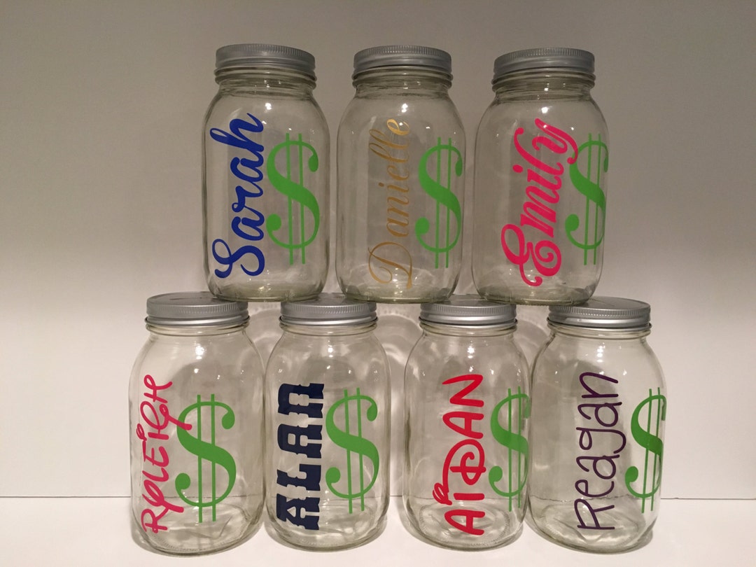 Personalized Bank, Glass Mason Jar Bank, Large Quart Size Bank