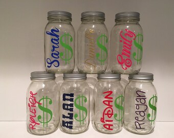 Personalized Bank, Glass Mason Jar Bank, Large Quart Size Bank, Personalized Gift, Children's Birthday Gift, Custom Bank, Custom Gift, Coins