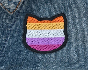 Lesbian 5 stripes flag patch in cat shape // ornament