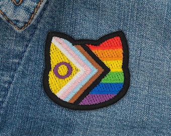 Intersex-Inclusive Progress Pride patch in cat shape // ornament