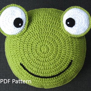 Frog Pillow Cushion CROCHET PATTERN crochet patterns for animal pillows Kids Birthday present Baby shower nursery gift image 1