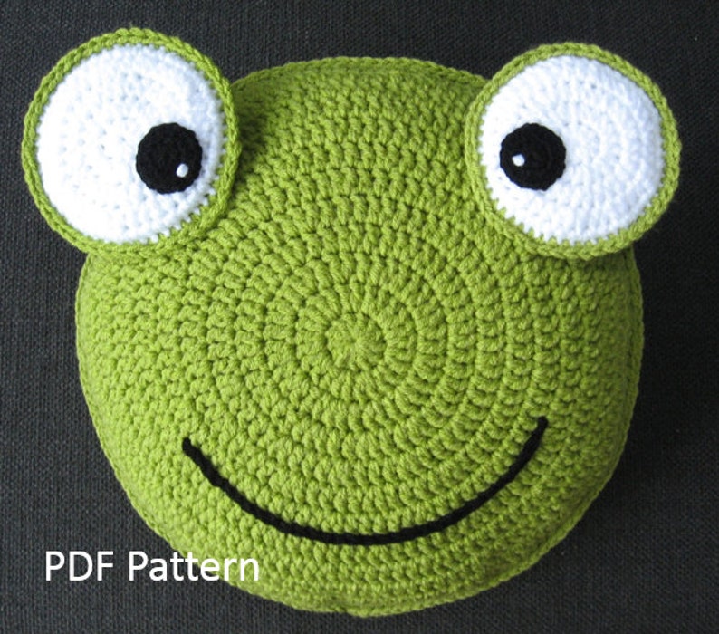 Frog Pillow Cushion CROCHET PATTERN crochet patterns for animal pillows Kids Birthday present Baby shower nursery gift image 1