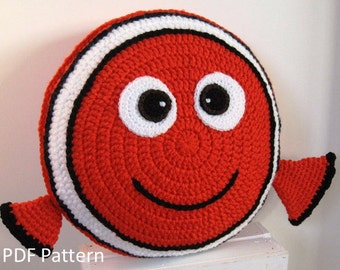 Orange clown fish Pillow - Cushion CROCHET PATTERN - crochet patterns for animal pillows Kids Birthday present Baby shower nursery gift
