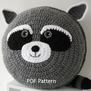 Waschbär Kissen - Kissen HÄKELMUSTER - Häkelanleitungen für Tierkissen - Kindergeburtstagsgeschenk - Baby-Dusche-Kinderzimmer-Geschenk