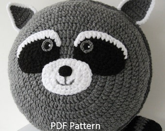 Raccoon Pillow - Cushion CROCHET PATTERN - crochet patterns for animal pillows - Kids Birthday present - Baby shower nursery gift