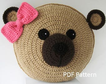 Teddy Bear Pillow - Cushion CROCHET PATTERN - crochet patterns for animal pillows - Kids Birthday present - Baby shower nursery gift