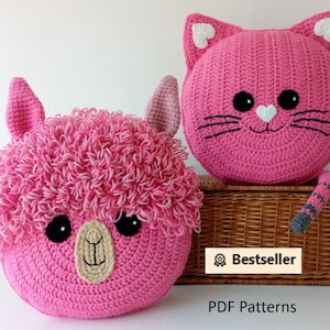 BESTSELLER Pack: Cat and Alpaca/Llama Pillow - Cushion CROCHET PATTERNS - crochet patterns for animal pillows