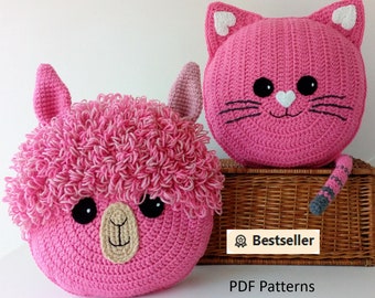 BESTSELLER Pack: Cat and Alpaca/Llama Pillow - Cushion CROCHET PATTERNS - crochet patterns for animal pillows