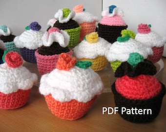 Crochet Cupcakes - PDF CROCHET PATTERN Cupcake with frosting Cupcakes with cherry and cream