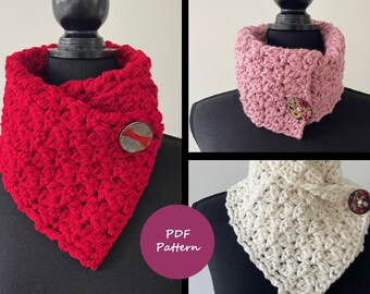 Crochet One Button Scarf PDF PATTERN, cowl, neck warmer, neck wear