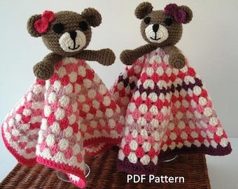 Bear Lovey Security Blanket Schnuffeltuch Kuscheldecke Granny Square and Round Granny Blanket