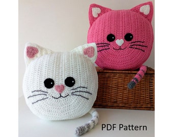 Cat Pillow - Cushion CROCHET PATTERN - crochet patterns for animal pillows - Kids Birthday present - Nursery gift